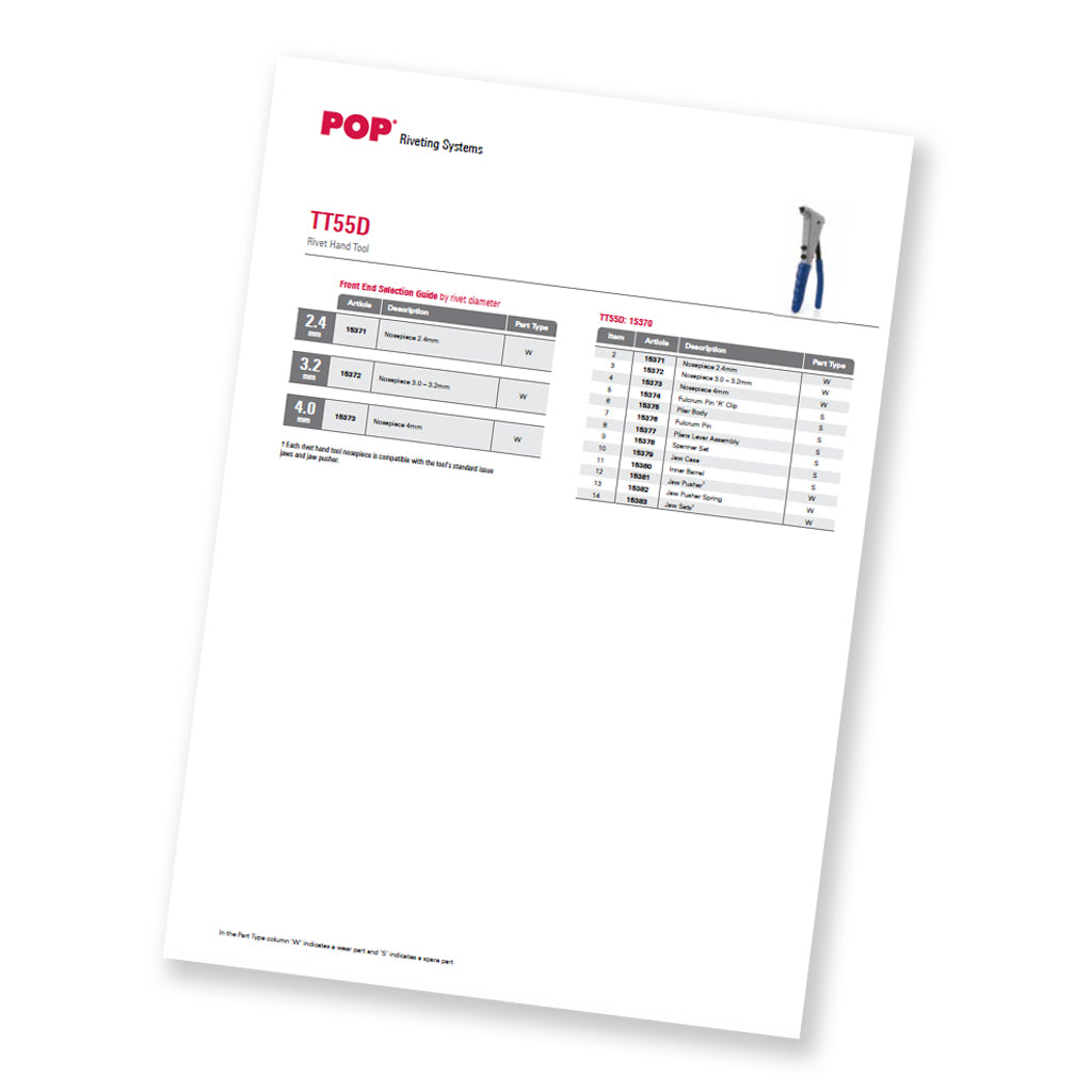 POP TT55D Spare Parts List