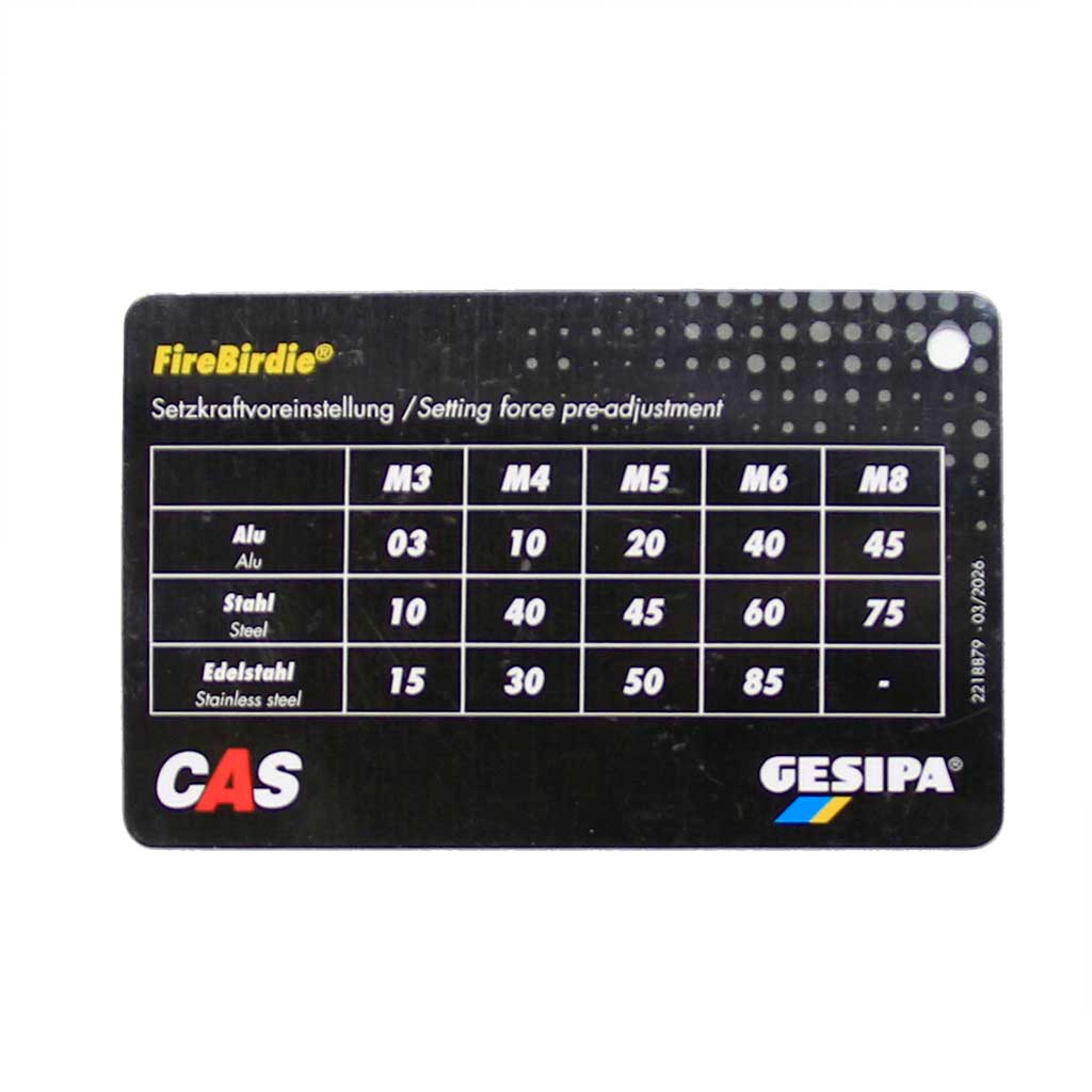 Gesipa Firebirdie quick adjustment card